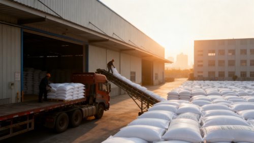 陶瓷釉料用氢氧化铝产品堆放与装车作业全景