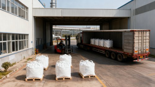 工人操作叉车搬运高耐温氢氧化铝货物