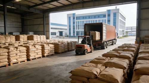 氢氧化铝原料使用密封桶包装整齐码放