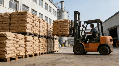 氢氧化铝散装产品整齐堆放等待装车