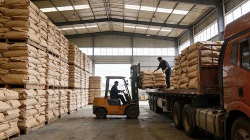 高纯氢氧化铝产品在工厂厂区装车运输现场