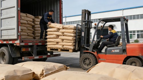 工厂厂区氢氧化铝橡胶填料产品装车发货现场